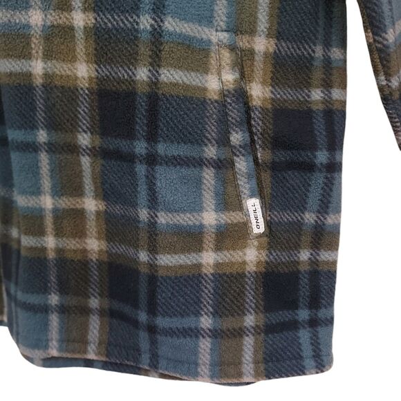 O'Neill Hooded Fleece Sweatshirt Womens Large Green Plaid 1/2 Zip Warm Outdoor - Picture 12 of 12